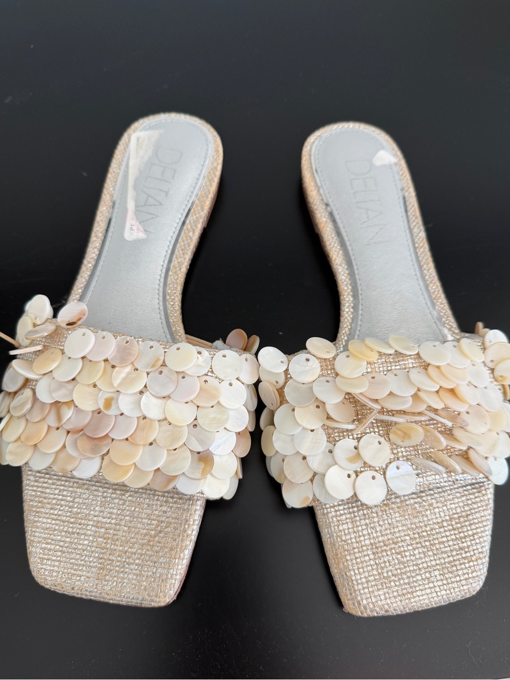 Deltan Flora Pearl Paillette Slide Sandals – Size 7